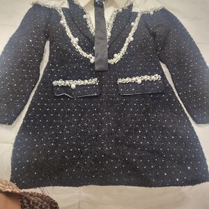 Others Follow Black and White Pearl Embellished Mini Dress